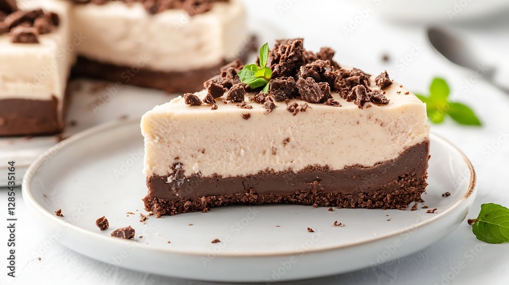 Delicious Creamy Chocolate Cake Slice Topped With Crushed Cookies and Mint : Generative AI Delicious Creamy Chocolate Cake Slice Topped With Crushed Cookies and Mint : Generative AI
