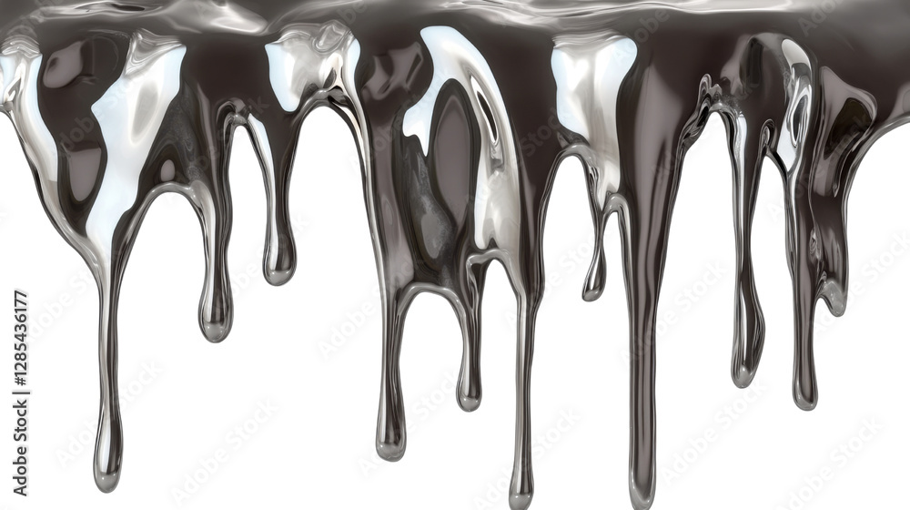 melted silver dripping isolated on white background