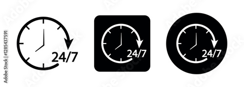 24 hours 7 days clock icon set. Service and Delivery symbol set. Work time and day service, support, business shop open time png and vector illustration on transparent background