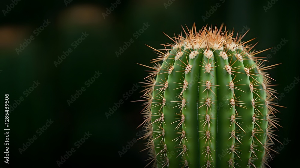 Striking Macro Shot of Cactus Surface Highlighting Textures and Details Against a Dark Background