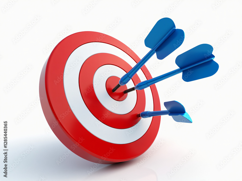 Bullseye Target with Blue Arrows Hitting the Center