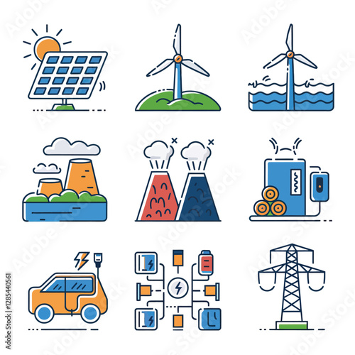 2d vector environment Collection Solar Panel icon Symbolizing clean and renewable solar energy.
