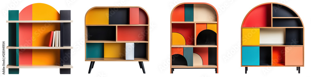 Fototapeta premium Vibrant and Geometric Modular Shelving Units Designed for Stylish and Organized Living Rooms Bedrooms and Office Spaces
