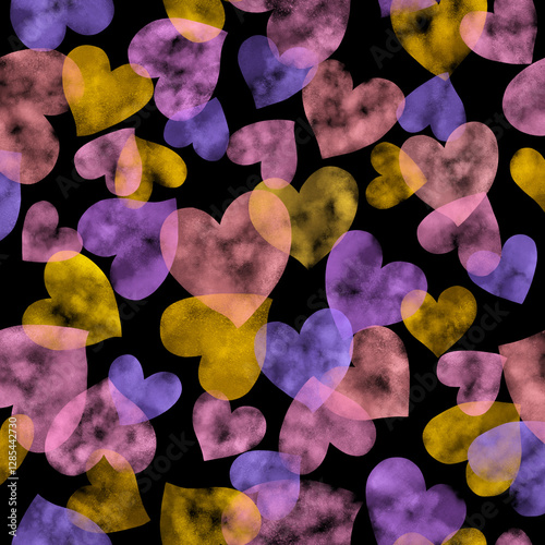 A textured pattern of overlapping transparent hearts,
