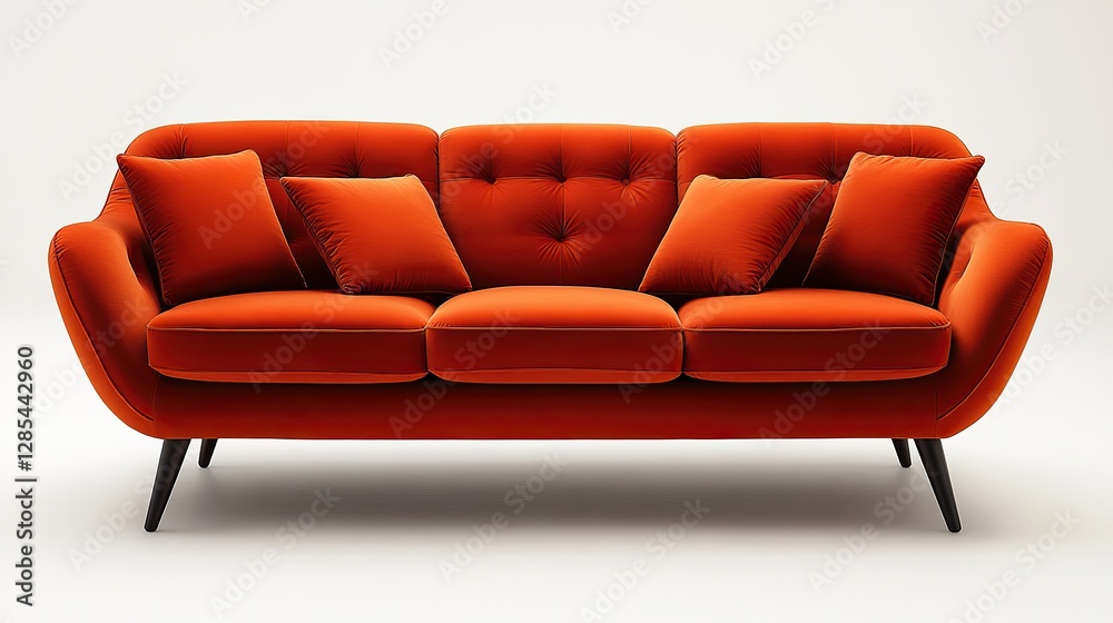 Obraz premium A vibrant orange sofa with plush cushions, perfect for adding a pop of color to any living space Its modern design and comfortable seating invite relaxation and style