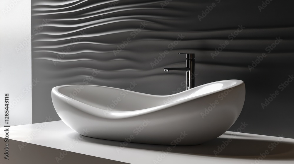 Detail of a clean white sink, a shiny faucet, and a lever handle, ready for use in a contemporary bathroom setup. Detail of a clean white sink, a shiny faucet, and a lever handle, ready for use in a contemporary bathroom setup.