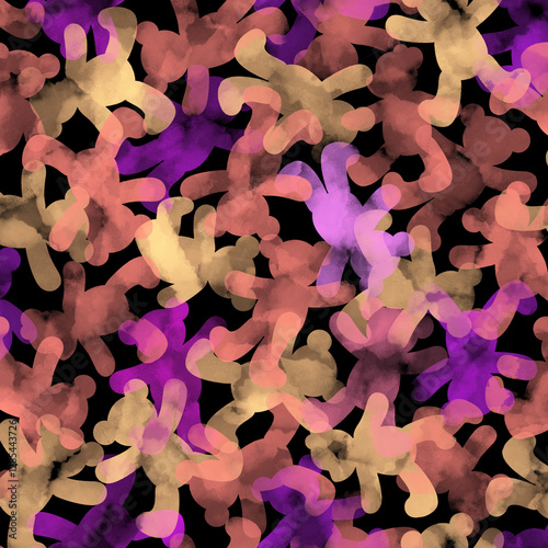 Seamless pattern with overlapping transparent bear shapes,