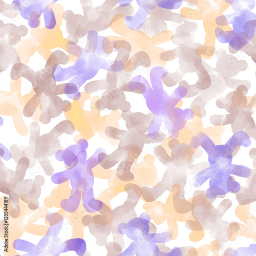 Seamless pattern with overlapping transparent bear shapes,