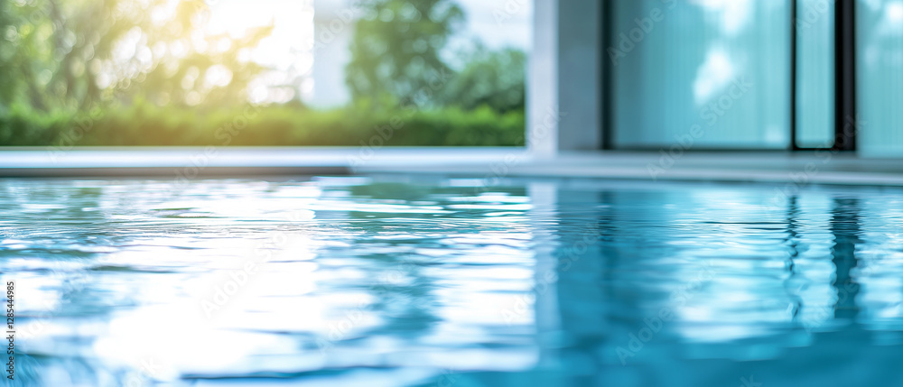 Fototapeta premium serene and peaceful reflective pool with gentle ripples and sunlight