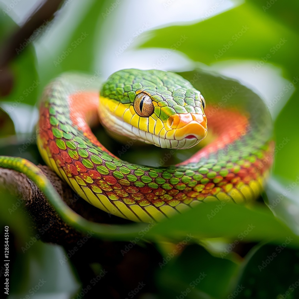Fototapeta premium Snakes traversing through dense tropical rainforests
