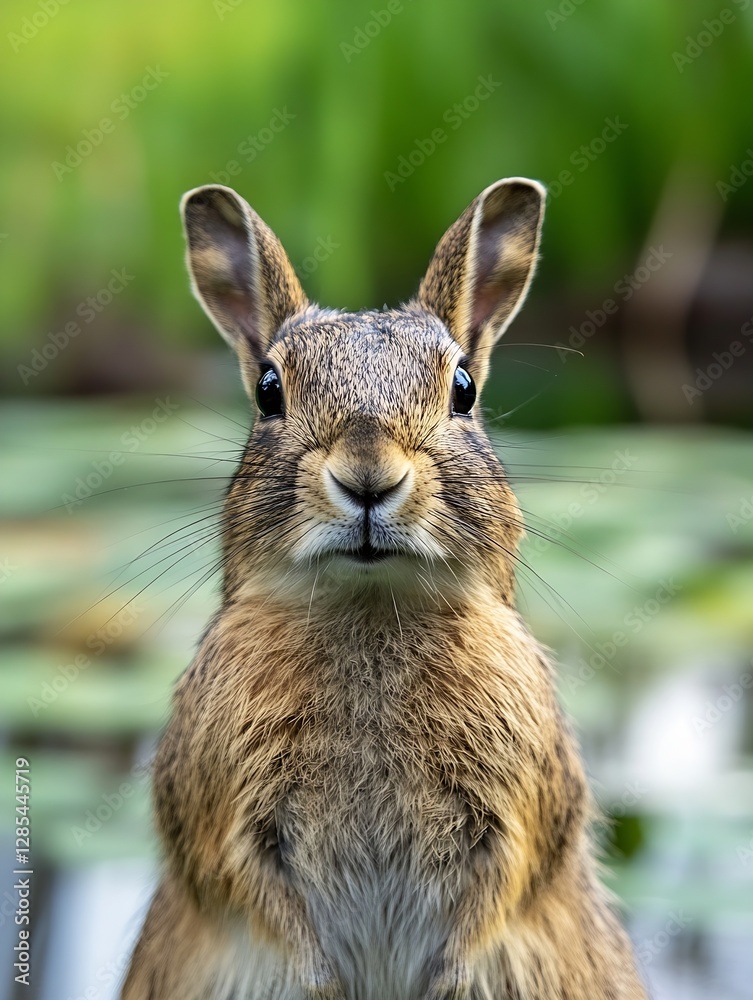 Fototapeta premium Close up portrait of a rabbit with expressive eyes in a natural setting : Generative AI