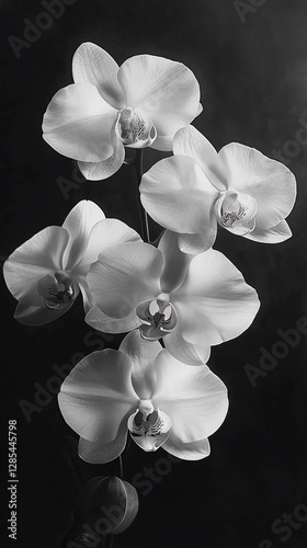Elegant white orchids, dark background, studio shot, floral design