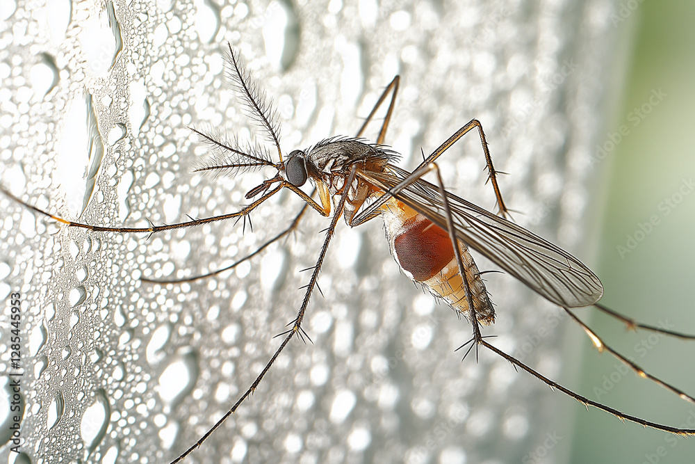 Intricate Details of a Mosquito on Dew-Kissed Surface Intricate Details of a Mosquito on Dew-Kissed Surface