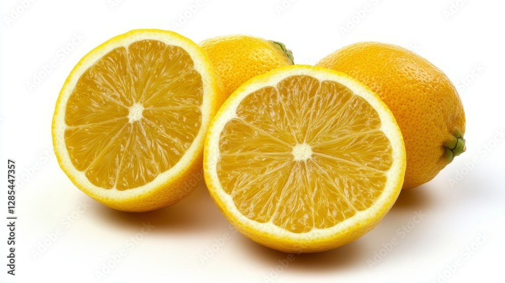 Freshly Harvested Yuzu Fruit Displayed on a Wooden Table With Bright Yellow Skin and Slices Cut Open Showcasing Juicy Pulp Freshly Harvested Yuzu Fruit Displayed on a Wooden Table With Bright Yellow Skin and Slices Cut Open Showcasing Juicy Pulp