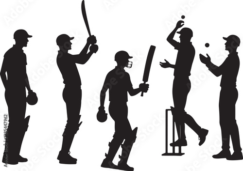 Silhouette set of cricket players icon vector illustration with white background 
