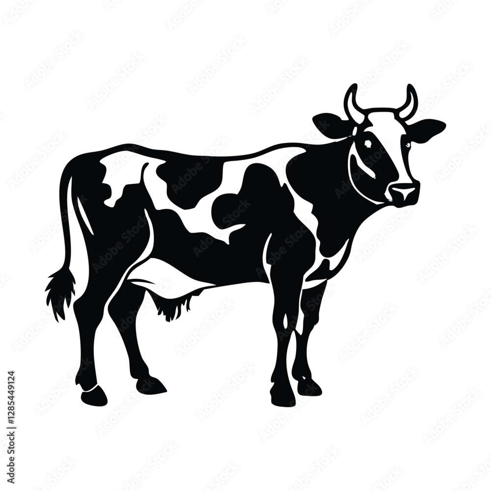 Silhouette of a Black Cow Standing Sideways