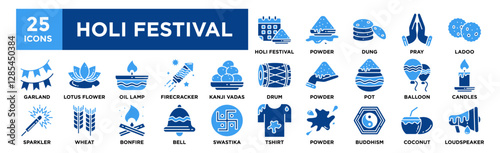 Holi Festival collection set. Containing design Holi Festival, Powder, Dung, Pray, Ladoo