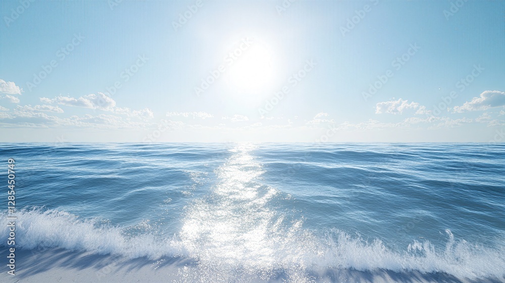 Blue Ocean Blending with Serene Ethereal Clear Sky and Soft Lens Sun Light Flare Blue Ocean Blending with Serene Ethereal Clear Sky and Soft Lens Sun Light Flare