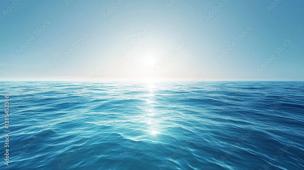 Obraz premium Blue Ocean Blending with Serene Ethereal Clear Sky and Soft Lens Sun Light Flare 