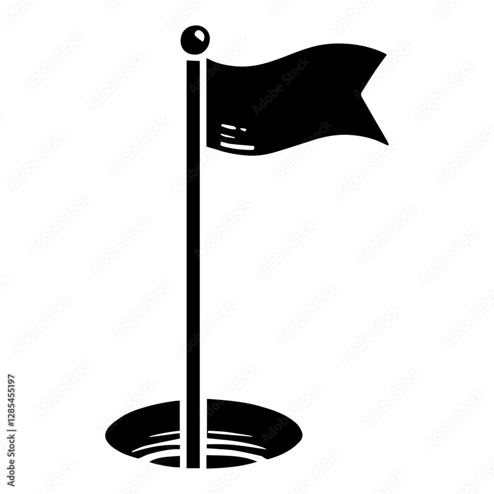 Simple Vector Icon of a Flagstick and Hole – Logo Design Illustration Simple Vector Icon of a Flagstick and Hole – Logo Design Illustration