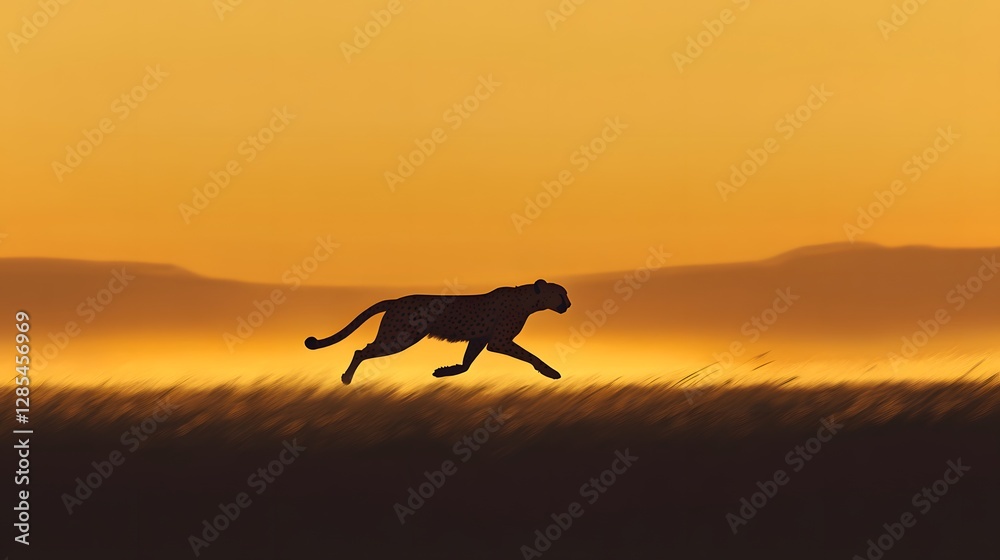 Dog running joyfully in a sunset landscape, silhouette against vibrant orange and yellow sky, perfect for nature themes. Dog running joyfully in a sunset landscape, silhouette against vibrant orange and yellow sky, perfect for nature themes.
