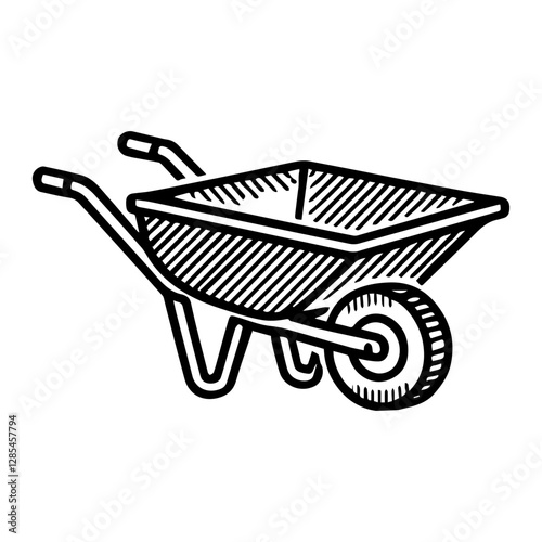 Simple Vector Icon of a Wheelbarrow – Logo Design Illustration