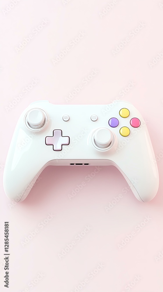 Modern white gaming controller on pastel backdrop.