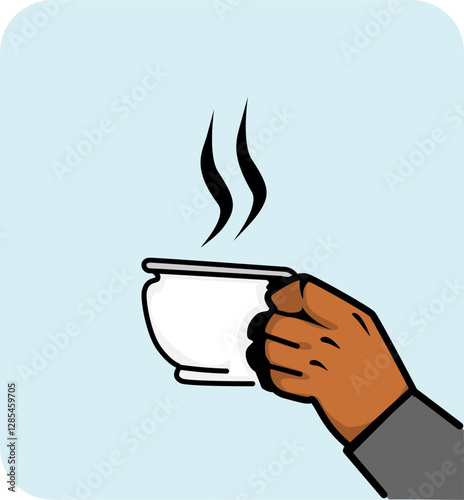 Illustración de una mano con una taza de café