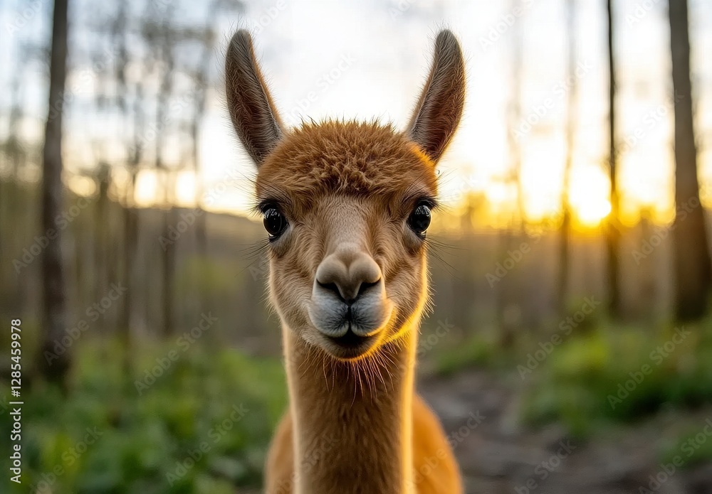 Light Brown Camelid Portrait at Sunset in Forest Light Brown Camelid Portrait at Sunset in Forest