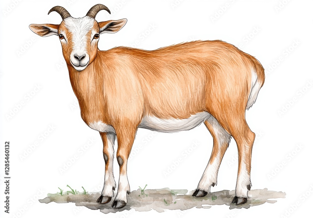 Light Brown Goat With White Markings Standing On Ground Light Brown Goat With White Markings Standing On Ground