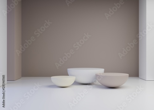 Minimal background. podium or pedestal and pastel grey background for product presentation. 3d rendering illustration.