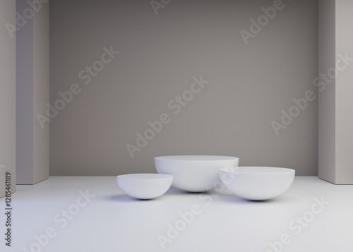 Minimal background. podium or pedestal and pastel grey background for product presentation. 3d rendering illustration.