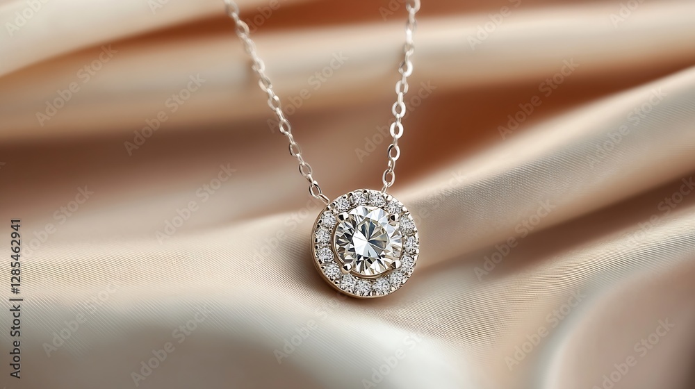 Fototapeta premium Elegant Diamond Necklace on Soft Satin Fabric Displaying Luxury and Style : Generative AI