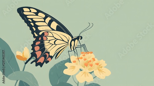Wallpaper Mural Colorful butterfly perched on delicate yellow flowers, vibrant nature scene with soft background, ideal for eco-friendly themes. Torontodigital.ca
