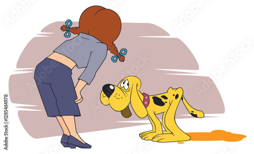 Owner scolds guilty dog.