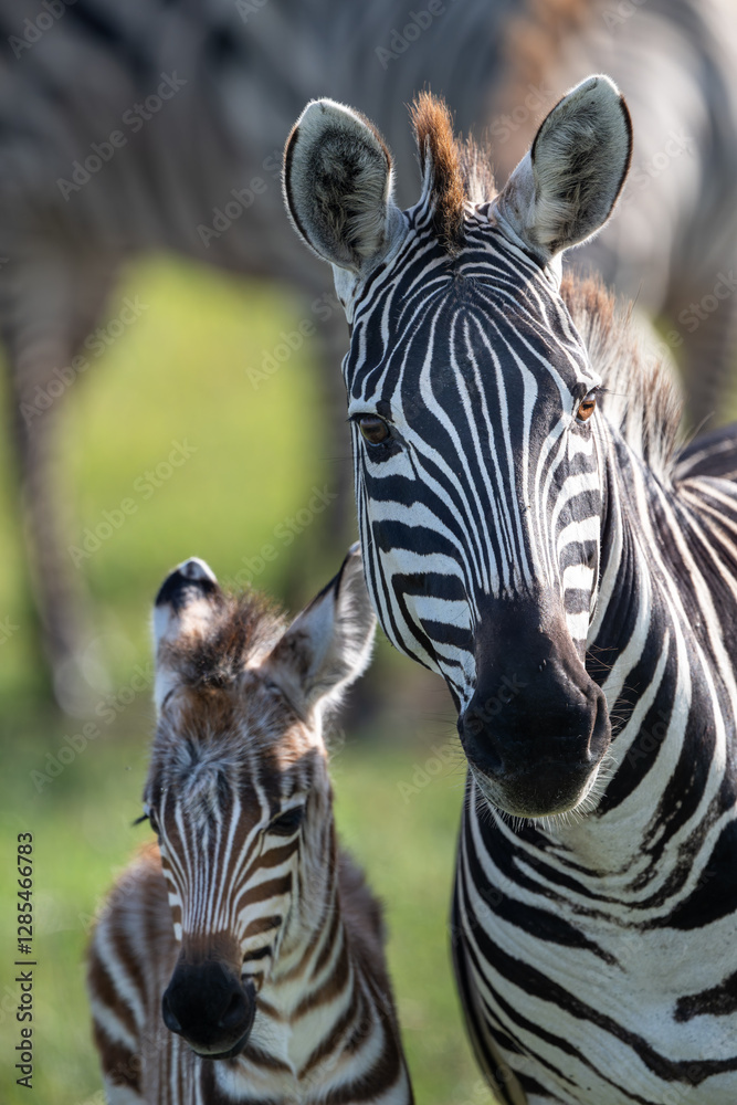 Naklejka premium zebra calves with mom zebra, ngorongoro tanzania