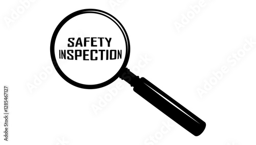 magnifying glass with text safety inspection, black isolated silhouette