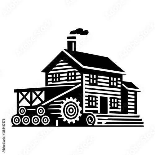 Simple Vector Icon of a Sawmill – Logo Design Illustration