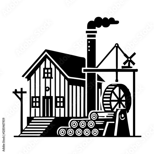 Simple Vector Icon of a Sawmill – Logo Design Illustration