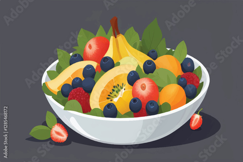 Two fresh fruits salad in a bowl, isolated on transparent background