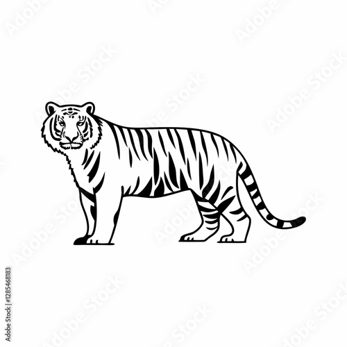 Full body white tiger vector, perfect for minimal and classic designs.