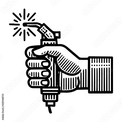 Simple Vector Icon of a Welder’s Hand with Torch – Logo Design Illustration
