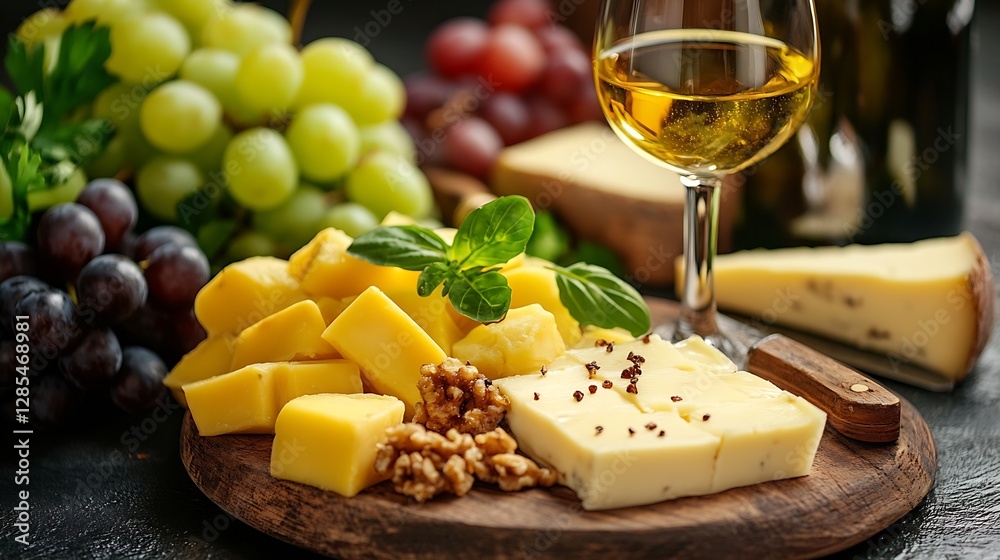 Delicious Cheese Platter with Grapes and White Wine Perfect for Entertaining and Dining : Generative AI