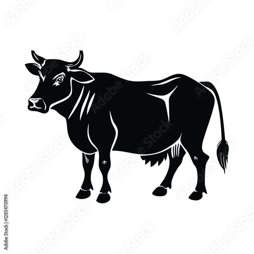 Silhouette of a Black Cow Standing Sideways