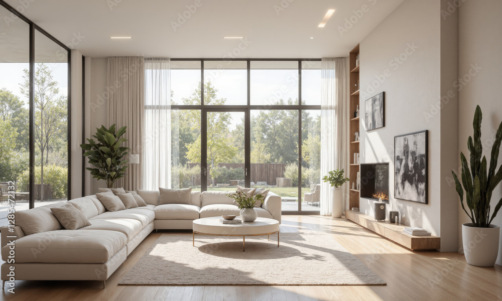 A minimalist Scandinavian-style living room with neutral tones, light wood furniture, and natural sunlight streaming through large windows A modern, A minimalist Scandinavian-style living room with neutral tones, light wood furniture, and natural sunlight streaming through large windows A modern,