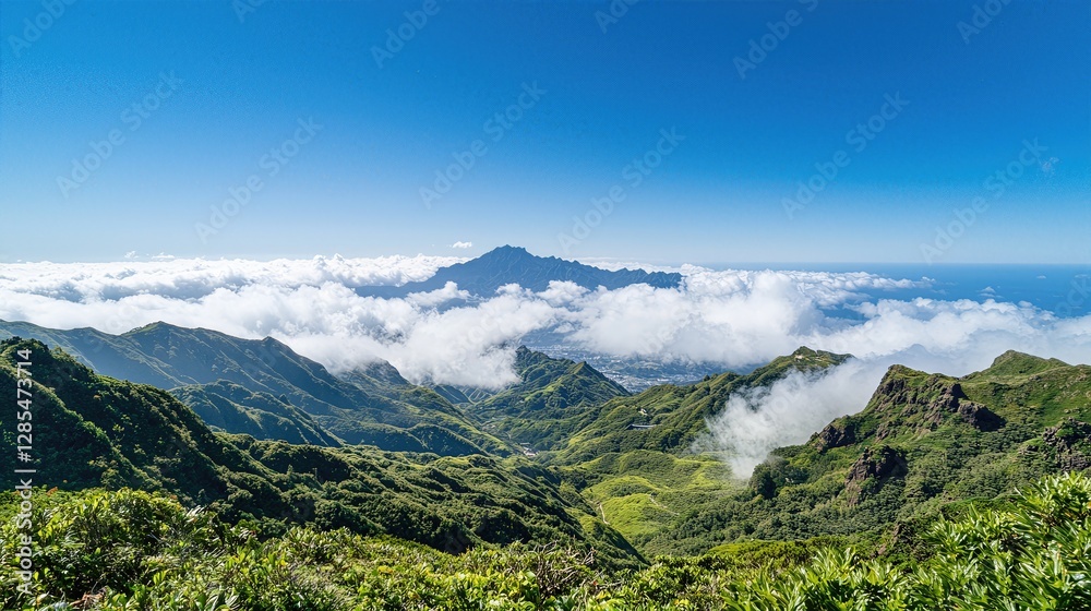 Obraz premium Mountain Top with Serene Clouds on Crystal-Clear Blue Sky