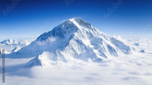 Mountain Top with Serene Clouds on Crystal-Clear Blue Sky