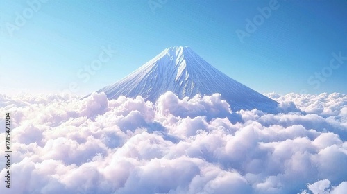 Mountain Top with Serene Clouds on Crystal-Clear Blue Sky