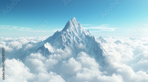 Mountain Top with Serene Clouds on Crystal-Clear Blue Sky