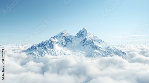 Mountain Top with Serene Clouds on Crystal-Clear Blue Sky